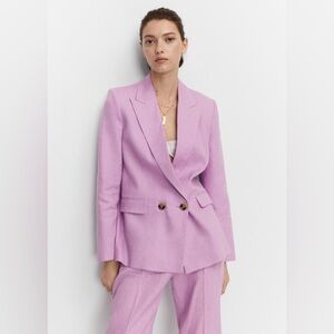 MANGO lilac lavender suit blazer 100% linen